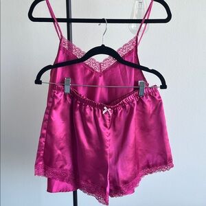 NWT Nordstrom Fuchsia Satin Lace Sleepwear Set